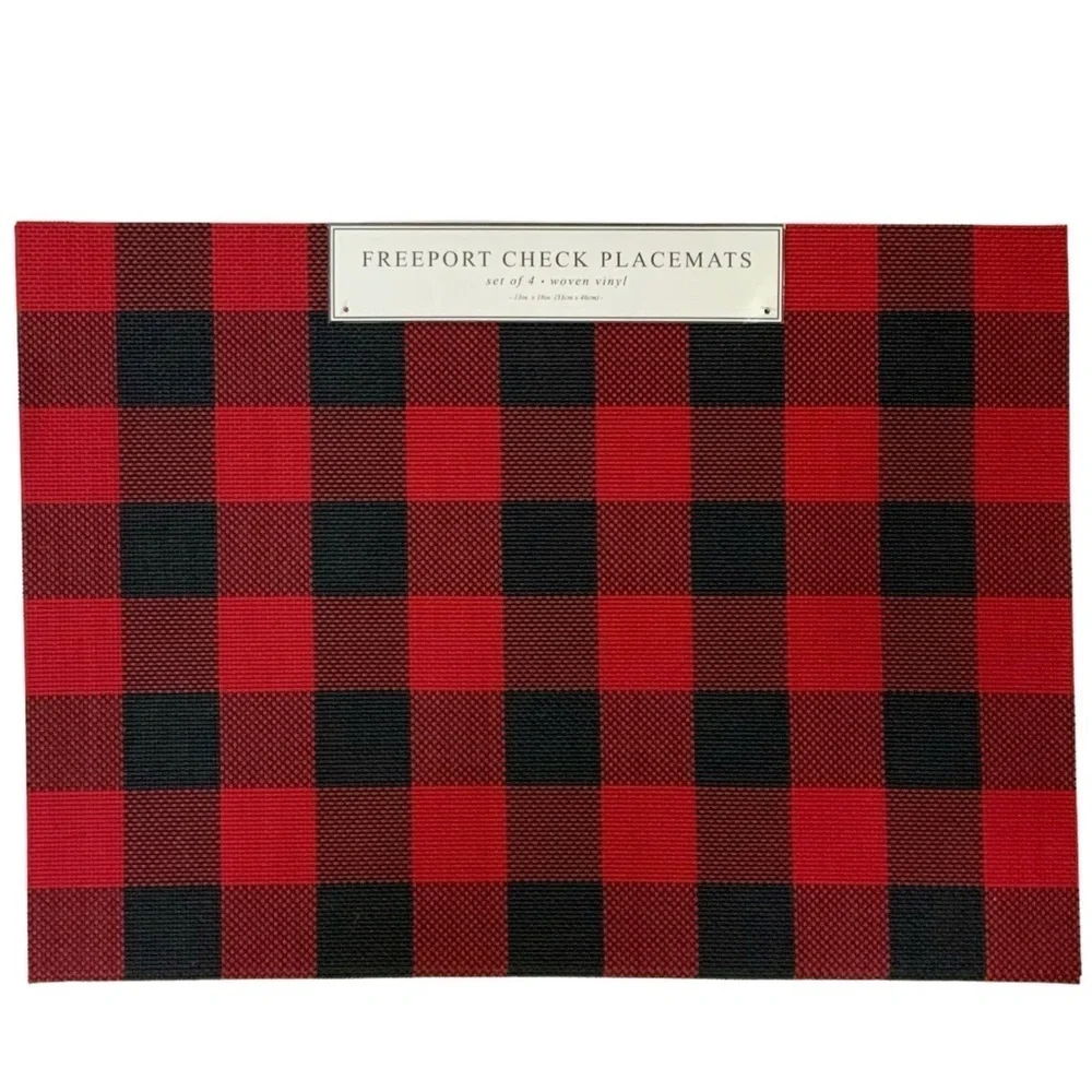 Benson Mills Placements Buffalo Check Plaid Reversible Woven Red Black Set of 4
